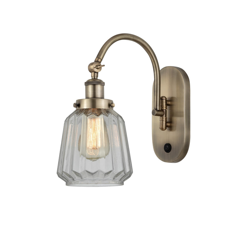 Innovations Chatham 1-Light 7in Swing Arm Lamp | Industrial Antique Brass Steel and Clear Ribbed Glass | Bedroom Reading & | Model 918-1W-AB-G142-LED