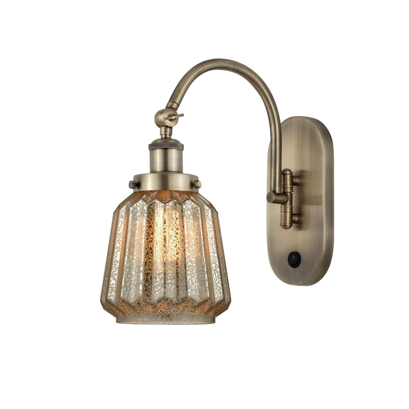 Innovations Chatham 7in 1-Light Swing Arm Lamp | Industrial Antique Brass Steel and Mercury Ribbed Glass | Bedroom & Living | Model 918-1W-AB-G146-LED