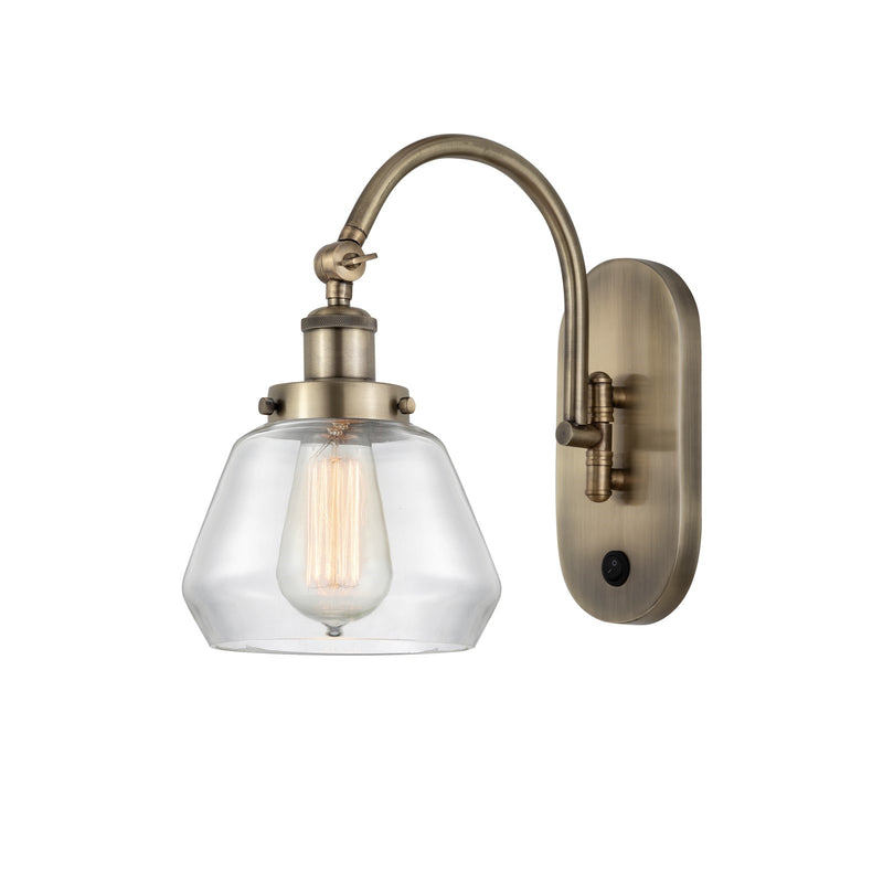 Innovations Fulton 7in 1-Light Swing Arm Lamp | Industrial Antique Brass Steel and Clear Glass Shade | Bedroom & Living Room | Model 918-1W-AB-G172