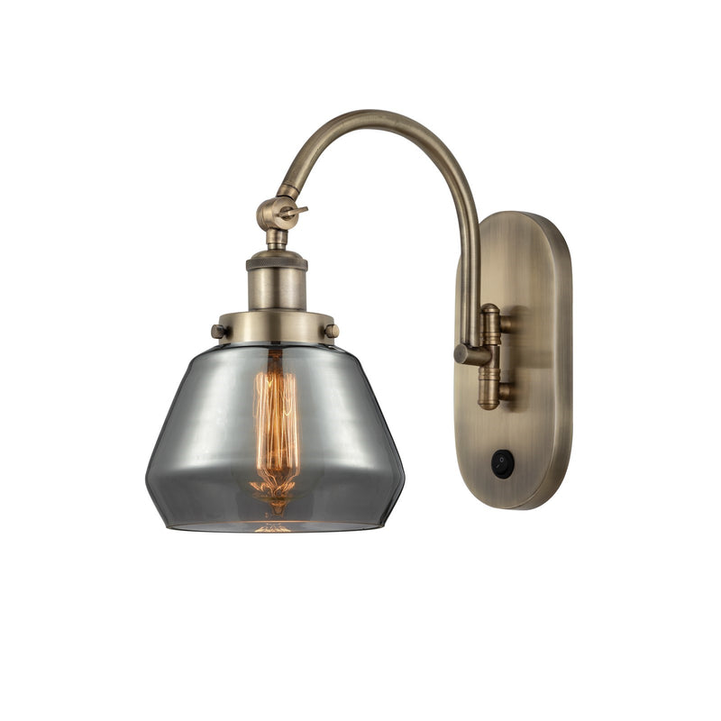 Innovations Fulton 7in 1-Light Swing Arm Lamp | Industrial Antique Brass Steel and Light Smoke Glass | Bedroom & Living Room | Model 918-1W-AB-G173