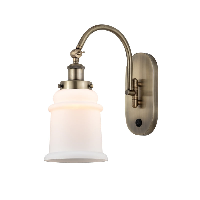 Innovations Canton 6.5in 1-Light Swing Arm Lamp | Industrial Antique Brass Steel and Matte White Glass | Bedroom & Living Room | Model 918-1W-AB-G181