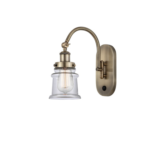 Innovations Canton 6.5in 1-Light Swing Arm Sconce | Industrial Antique Brass and Clear Glass | Bedroom & Living Room Reading | Model 918-1W-AB-G182S-LED