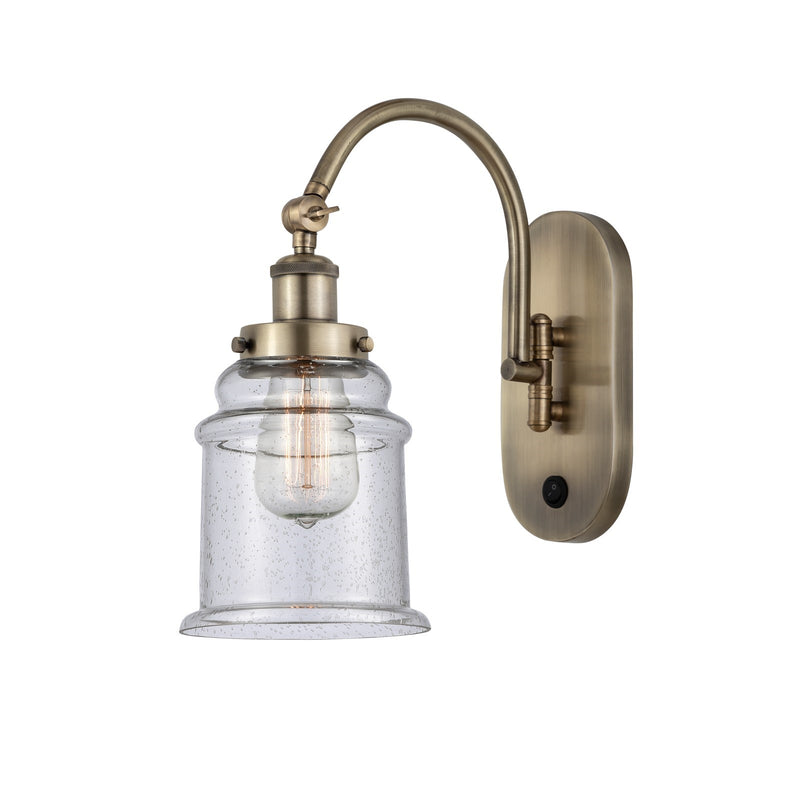Innovations Canton 6.5in 1-Light Swing Arm Sconce | Industrial Antique Brass and Seedy Glass | Bedroom & Living Room Reading Light | Model 918-1W-AB-G184