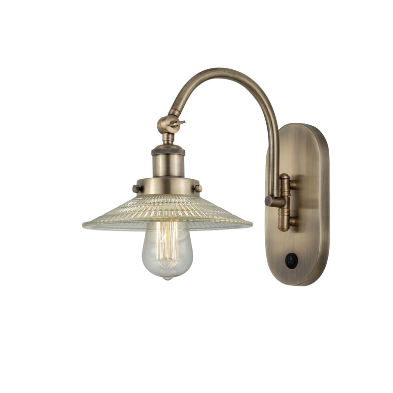 Innovations Halophane 1-Light Swing Arm Wall Sconce | Industrial Antique Brass Steel and Clear Glass | Bedroom Reading & Living Room | Model 918-1W-AB-G2