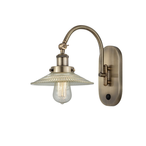 Innovations Halophane 1-Light Swing Arm Lamp | Industrial Antique Brass Steel and Clear Halophane Glass | Living Room & Bedroom | Model 918-1W-AB-G2-LED