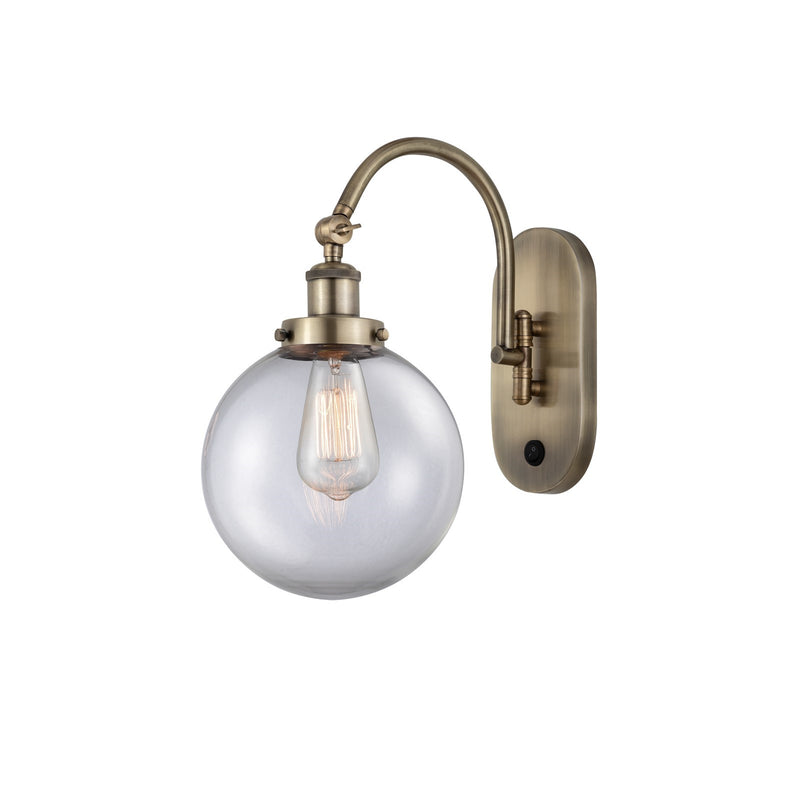 Innovations Beacon 8in 1-Light Swing Arm Lamp | Industrial Antique Brass Steel and Clear Glass | Bedroom & Living Room Reading | Model 918-1W-AB-G202-8