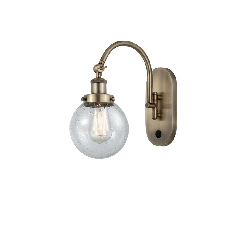 Innovations Beacon 6in 1-Light Swing Arm Lamp | Industrial Antique Brass Steel and Seedy Glass | Bedroom & Living Room | Model 918-1W-AB-G204-6-LED