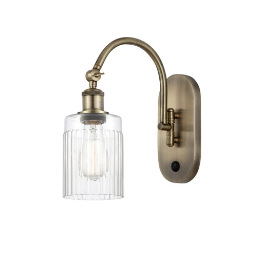 Innovations Hadley 1-Light Wall Sconce | Industrial Antique Brass Steel and Clear Ribbed Glass | Bedroom & Hallway Accent | Model 918-1W-AB-G342