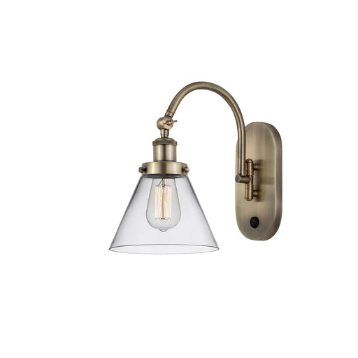Innovations Cone 8in 1-Light Swing Arm Wall Sconce | Industrial Antique Brass Steel and Clear Glass | Bedroom & Hallway Reading | Model 918-1W-AB-G42