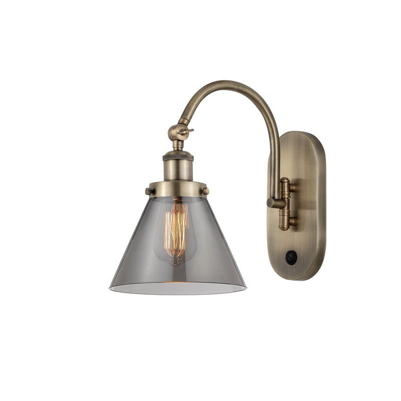 Innovations Cone 8in 1-Light Swing Arm Lamp | Industrial Antique Brass Steel and Light Smoke Glass | Kitchen Island & Reading | Model 918-1W-AB-G43-LED