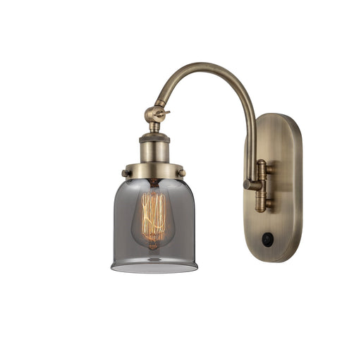 Innovations Bell 5in 1-Light LED Swing Arm Wall Sconce | Industrial Antique Brass Steel and Light Smoke Glass Shade | Bedroom & | Model 918-1W-AB-G53-LED