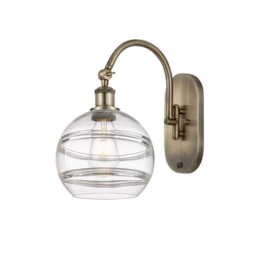 Innovations Rochester 8in 1-Light Wall Sconce | Industrial Antique Brass and Clear Glass | Bedroom & Hallway Accent | Model 918-1W-AB-G556-8CL