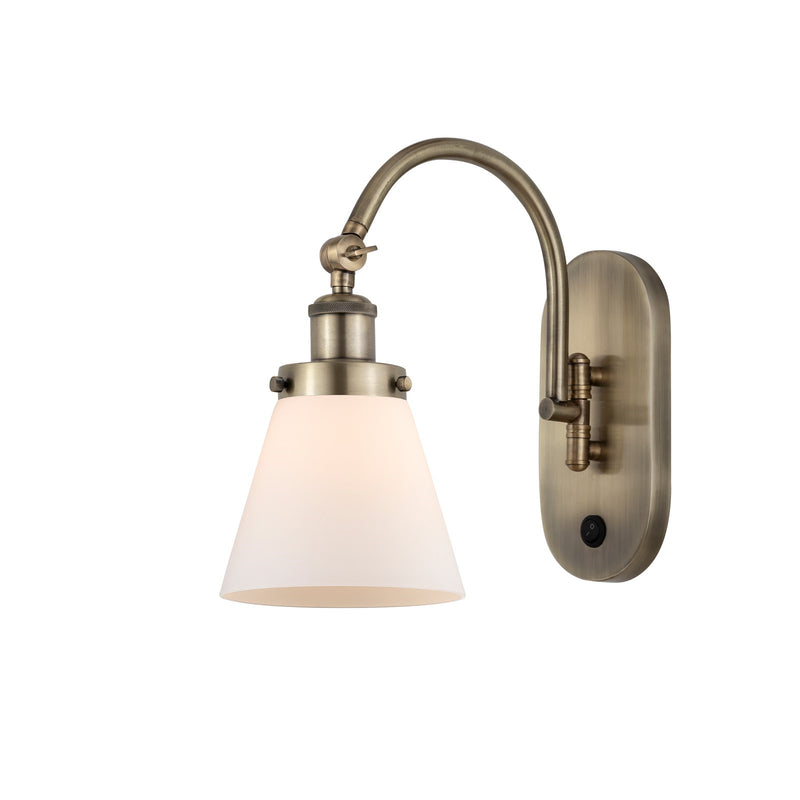 Innovations Lighting Cone 1-Light 6.25in Swing Arm Wall Sconce | Industrial Antique Brass Steel and Matte White Frosted Glass | Model 918-1W-AB-G61