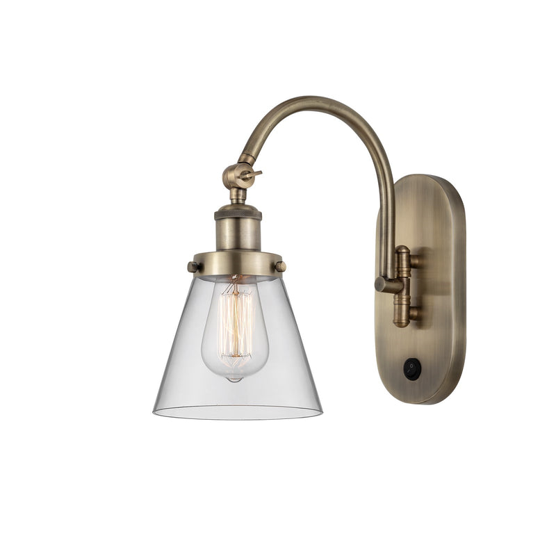 Innovations Lighting Cone 1-Light 6.25in Swing Arm Wall Sconce | Industrial Antique Brass Steel and Clear Glass | Bedroom & Hallway | Model 918-1W-AB-G62