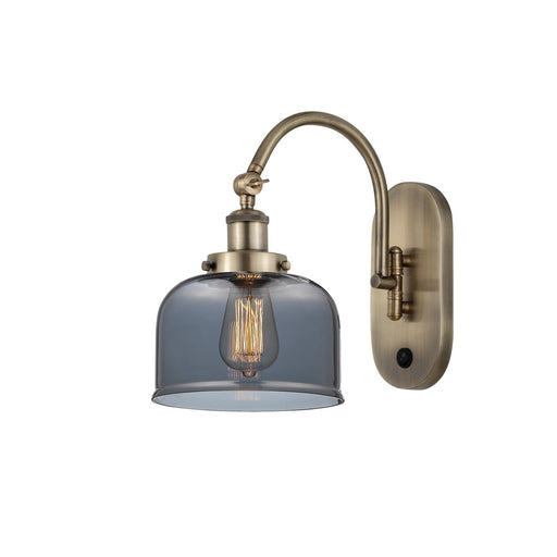 Innovations Bell 8in 1-Light LED Swing Arm Wall Sconce | Industrial Antique Brass Steel and Light Smoke Glass | Bedroom & Living | Model 918-1W-AB-G73-LED
