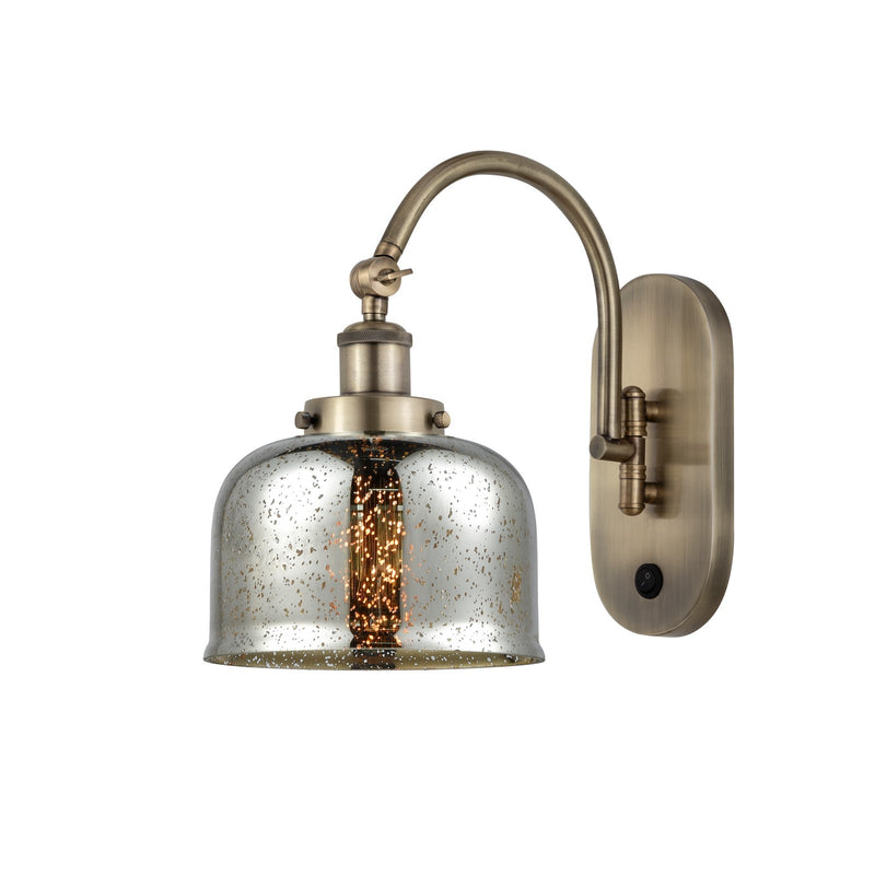 Innovations Bell 8in 1-Light Swing Arm Lamp | Industrial Antique Brass Steel and Silver Plated Mercury Glass | Bedroom & Living | Model 918-1W-AB-G78-LED