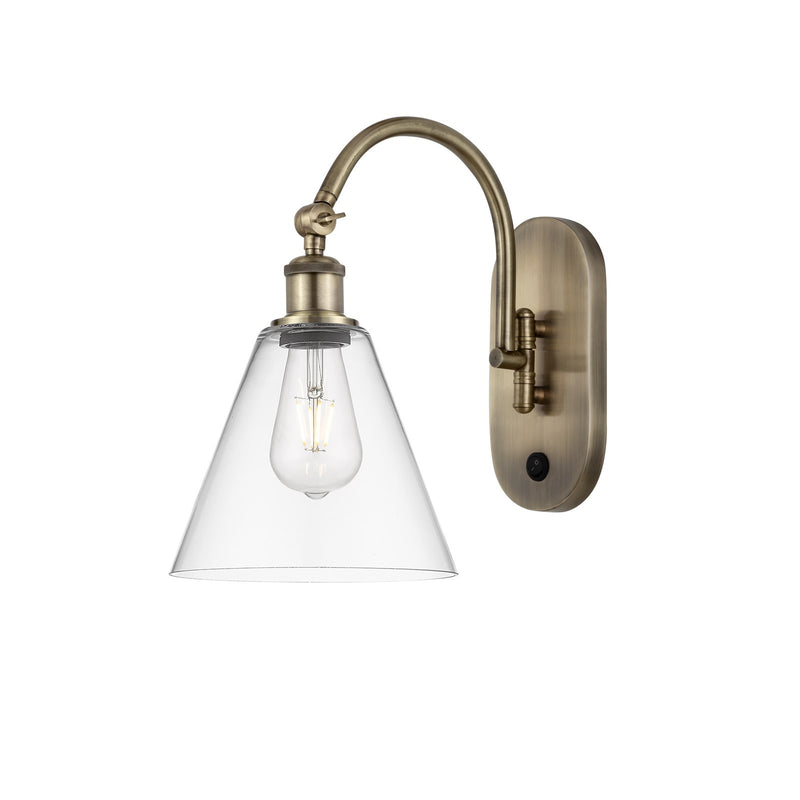 Innovations Berkshire Glass 8in 1-Light Wall Sconce | Industrial Antique Brass Steel and Clear Glass | Bedroom & Hallway Accent | Model 918-1W-AB-GBC-82