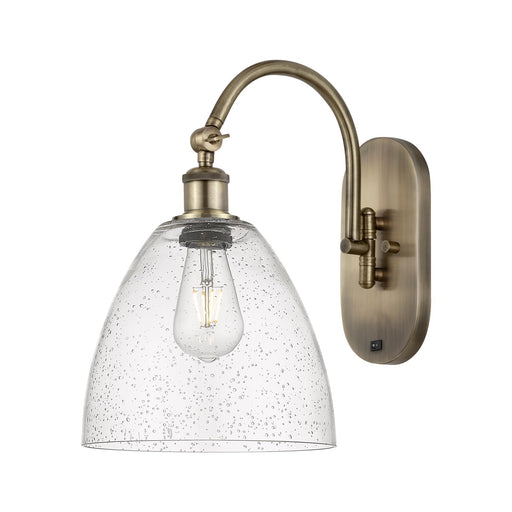 Innovations Bristol 9in 1-Light Wall Sconce | Industrial Antique Brass Steel and Seedy Glass Dome | Hallway & Bedroom Accent | Model 918-1W-AB-GBD-94