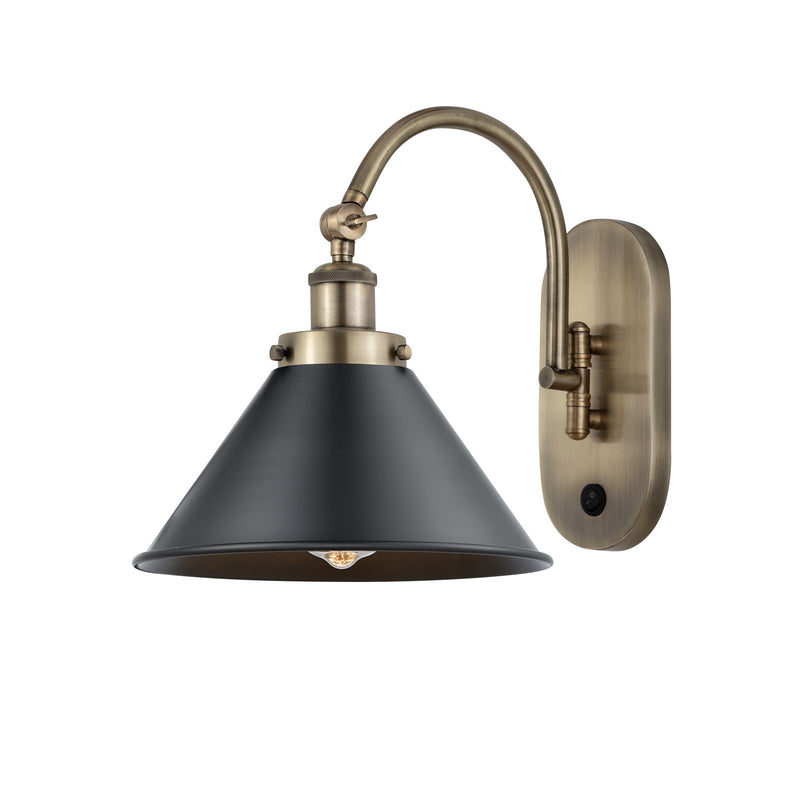 Innovations Briarcliff 10in 1-Light Swing Arm Lamp | Traditional Industrial Antique Brass Steel and Matte Black Metal Shade | Model 918-1W-AB-M10-BK