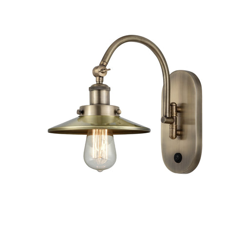 Innovations Railroad 8in 1-Light Swing Arm Lamp | Industrial Antique Brass Steel and Cast Brass with Antique Brass Metal Shade | Model 918-1W-AB-M4