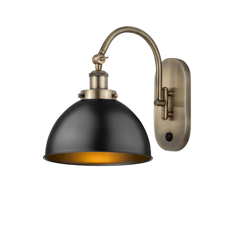 Innovations Ballston Urban 10in 1-Light Swing Arm Lamp | Industrial Antique Brass Steel and Matte Black Metal Shade | Model 918-1W-AB-MFD-10-BK-LED