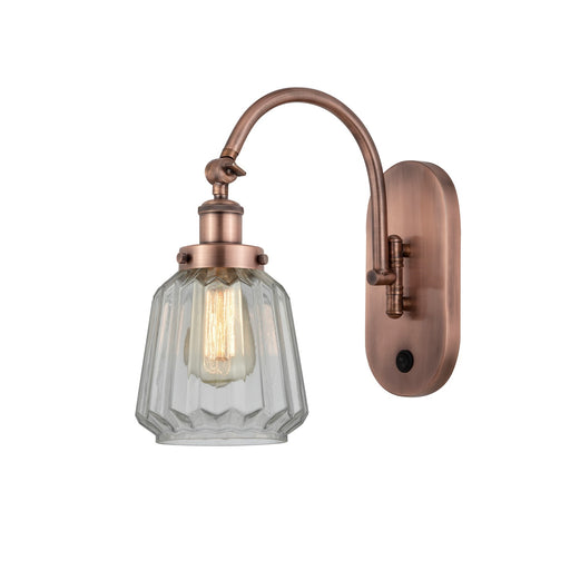 Innovations Chatham 7in 1-Light Swing Arm Lamp | Art Deco Industrial Antique Copper and Clear Ribbed Glass | Bedroom Reading & | Model 918-1W-AC-G142