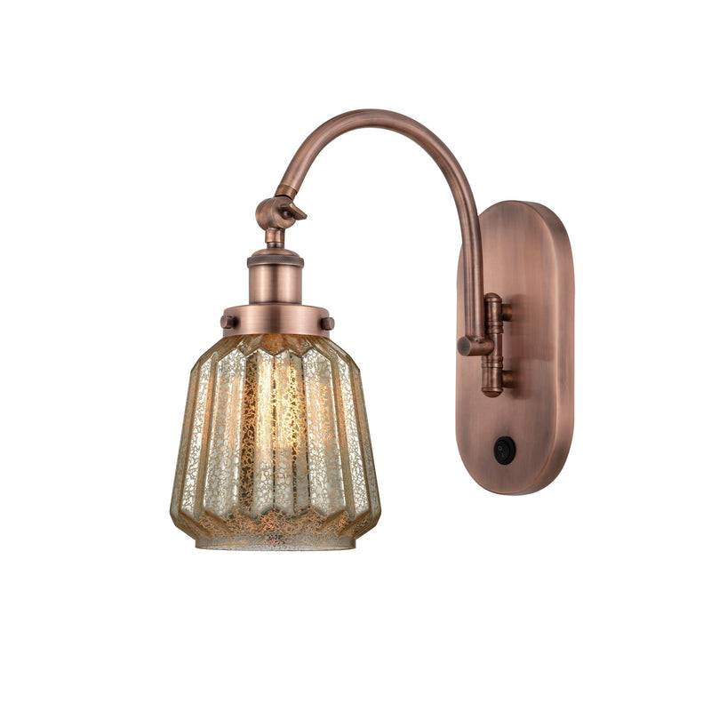 Innovations Chatham 7in 1-Light Swing Arm Lamp | Industrial Antique Copper Steel and Mercury Ribbed Glass | Bedroom & Living | Model 918-1W-AC-G146-LED