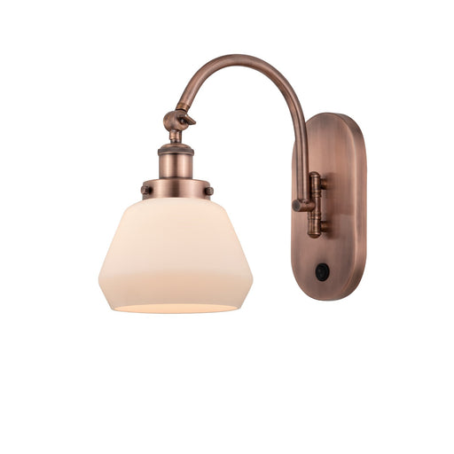 Innovations Fulton 7in 1-Light Swing Arm Lamp | Industrial Antique Copper Steel and Matte White Frosted Glass | Bedroom & Living | Model 918-1W-AC-G171