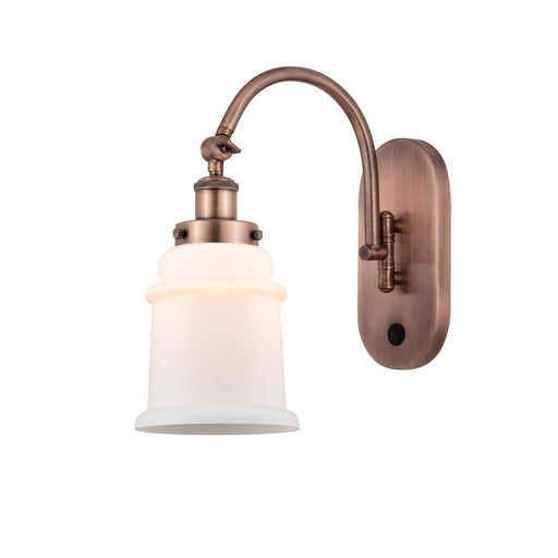 Innovations Canton 7in 1-Light Swing Arm Lamp | Industrial Antique Copper Steel and Matte White Frosted Glass | Bedroom & | Model 918-1W-AC-G181-LED
