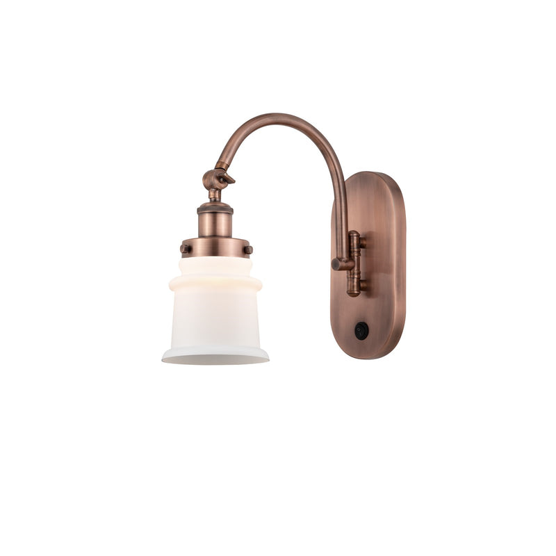 Innovations Canton 7in 1-Light Swing Arm Lamp | Industrial Antique Copper Steel and Matte White Frosted Glass | Bedroom & Living | Model 918-1W-AC-G181S