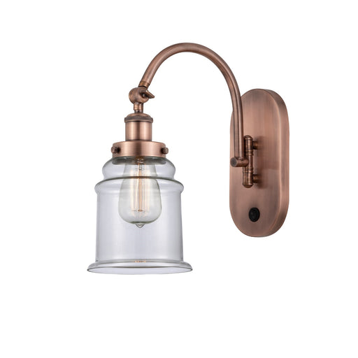 Innovations Canton 6.5in 1-Light Swing Arm Sconce | Industrial Antique Copper Steel and Clear Glass | Bedroom & Living Room Reading | Model 918-1W-AC-G182