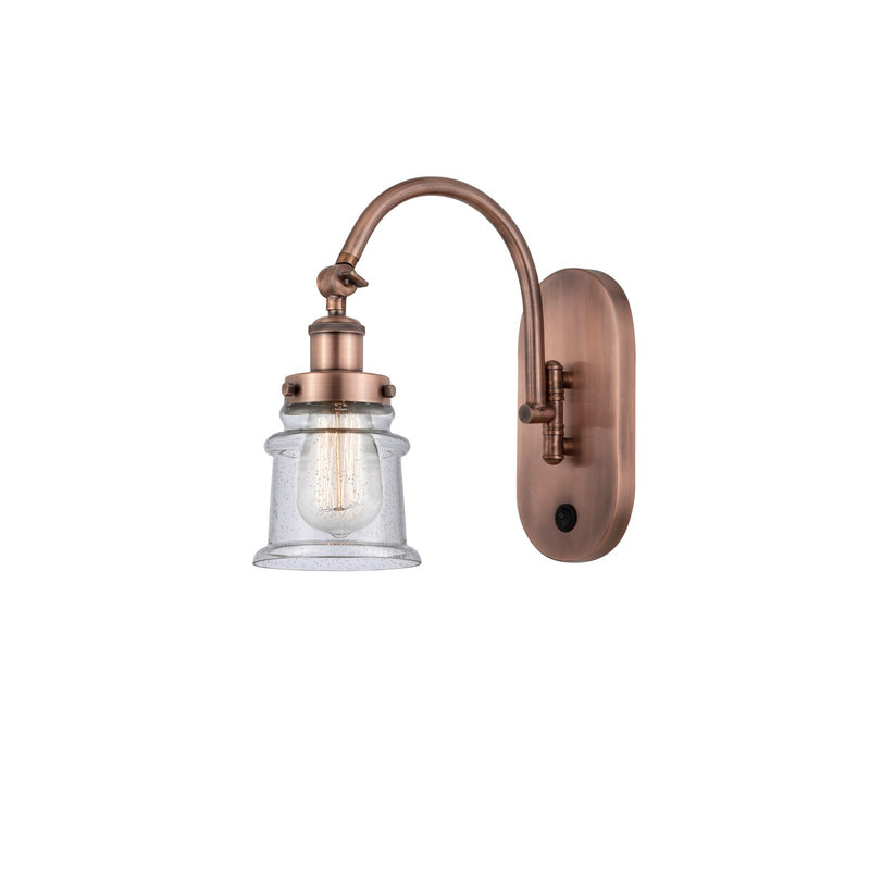 Innovations Canton 1-Light Swing Arm Wall Sconce | Industrial Antique Copper Steel and Seedy Glass | Bedroom & Living Room Reading | Model 918-1W-AC-G184S