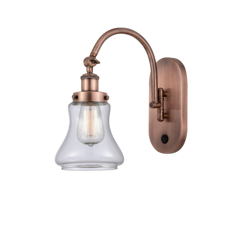 Innovations Bellmont 1-Light 7in Swing Arm Wall Sconce | Industrial Antique Copper Steel and Clear Glass | Bedroom & Living | Model 918-1W-AC-G192-LED