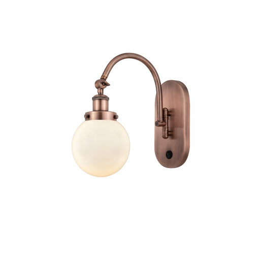 Innovations Beacon 6in 1-Light Swing Arm Lamp | Industrial Antique Copper Steel and Matte White Frosted Glass | Bedroom & | Model 918-1W-AC-G201-6-LED