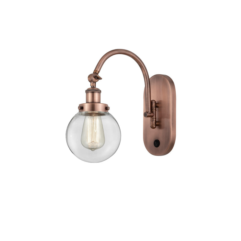 Innovations Beacon 6in 1-Light Swing Arm Lamp | Industrial Antique Copper Steel and Clear Glass | Bedroom & Living Room | Model 918-1W-AC-G202-6-LED
