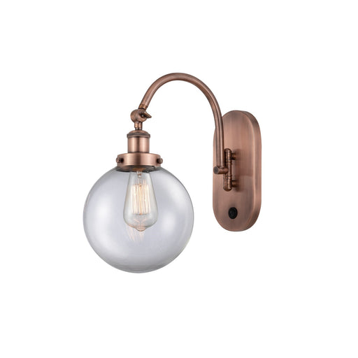 Innovations Beacon 8in 1-Light Swing Arm Lamp | Industrial Antique Copper Steel and Clear Glass | Bedroom & Living Room | Model 918-1W-AC-G202-8-LED
