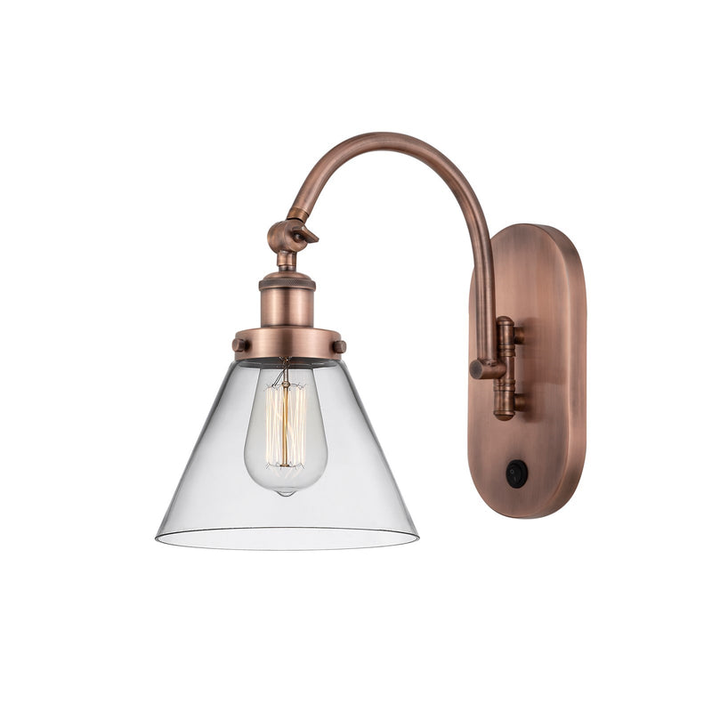 Innovations Cone 8in 1-Light Swing Arm Sconce | Industrial Antique Copper and Clear Glass | Bedroom Reading & Living Room Accent | Model 918-1W-AC-G42