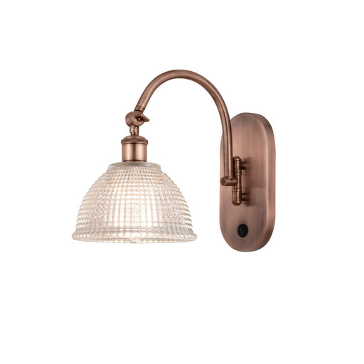 Innovations Arietta 8in 1-Light Wall Sconce | Industrial Antique Copper Steel and Clear Dome Glass | Hallway & Bathroom | 8 x 12 in | Model 918-1W-AC-G422