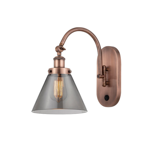 Innovations Cone 8in 1-Light Swing Arm Lamp | Industrial Antique Copper Steel and Light Smoke Glass | Bedroom & Living Room | Model 918-1W-AC-G43-LED