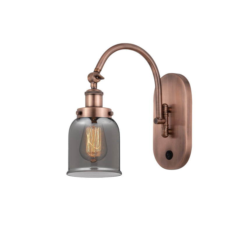 Innovations Bell 5in 1-Light Swing Arm Lamp | Industrial Antique Copper Steel and Light Smoke Glass | Bedroom & Living Room Reading | Model 918-1W-AC-G53
