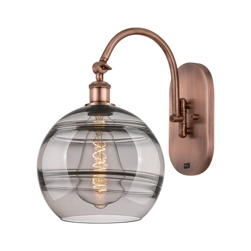 Innovations Rochester 10in 1-Light Wall Sconce | Industrial Antique Copper Steel and Light Smoke Glass | Hallway & Bathroom | Model 918-1W-AC-G556-10SM