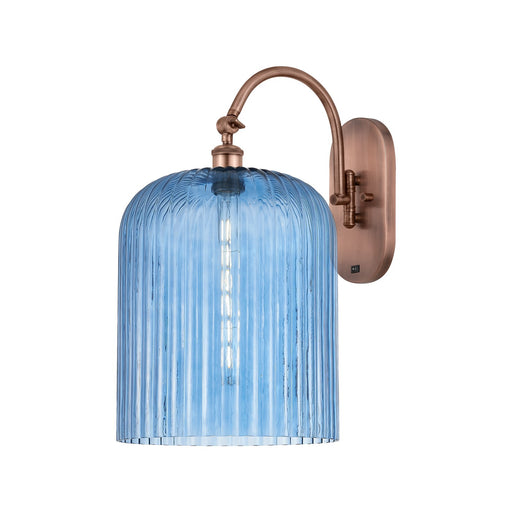 Innovations Bridal Veil 12in 1-Light Wall Sconce | Industrial Antique Copper and Princess Blue Glass | Living Room & Dining | Model 918-1W-AC-G559-12BL