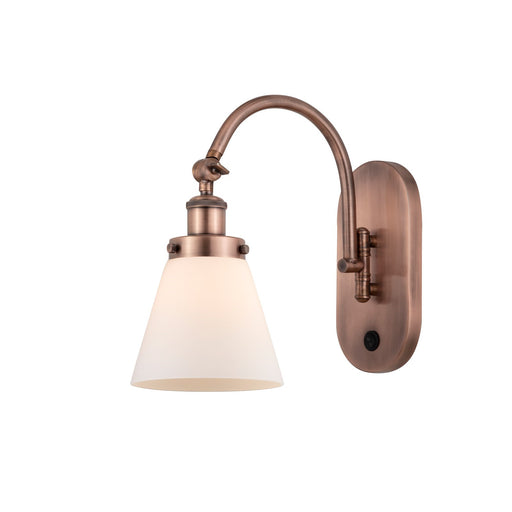 Innovations Cone 6.25in 1-Light Swing Arm Wall Sconce | Industrial Antique Copper Steel and Matte White Frosted Glass | Bedroom | Model 918-1W-AC-G61-LED