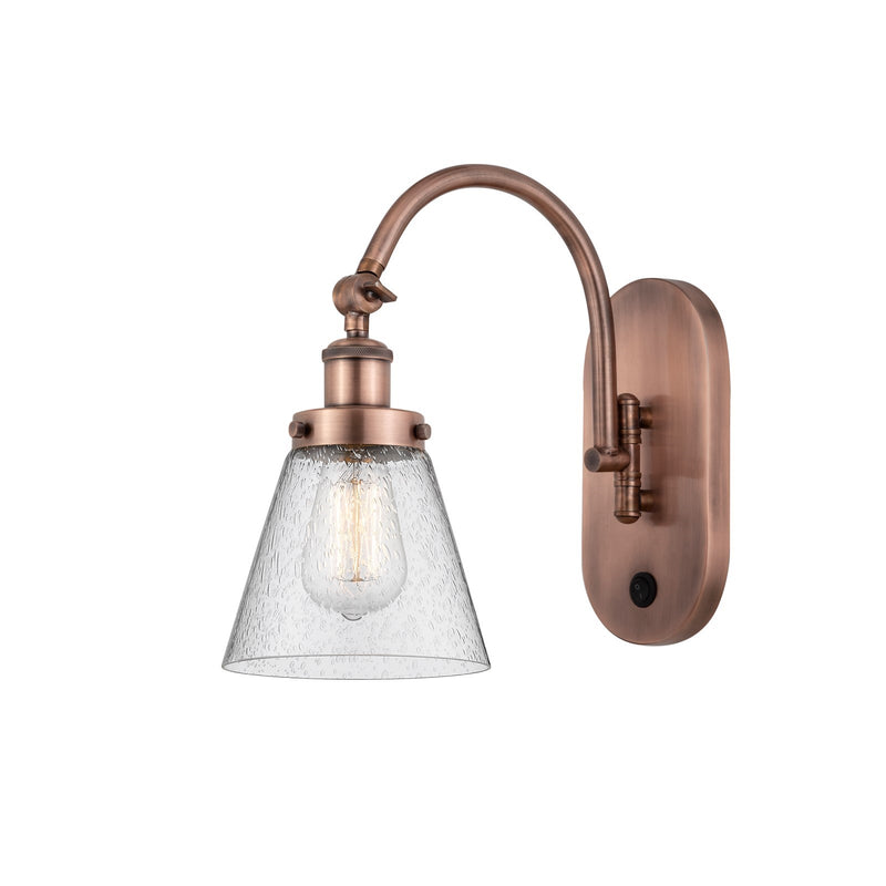 Innovations Cone 6.25in 1-Light Swing Arm Wall Sconce | Industrial Antique Copper Steel and Seedy Glass | Bedroom & Living Room | Model 918-1W-AC-G64