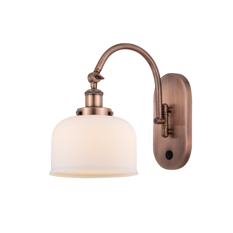 Innovations Bell 1-Light Swing Arm Wall Sconce | Industrial Antique Copper Steel and Matte White Frosted Glass | Bedroom & Living | Model 918-1W-AC-G71