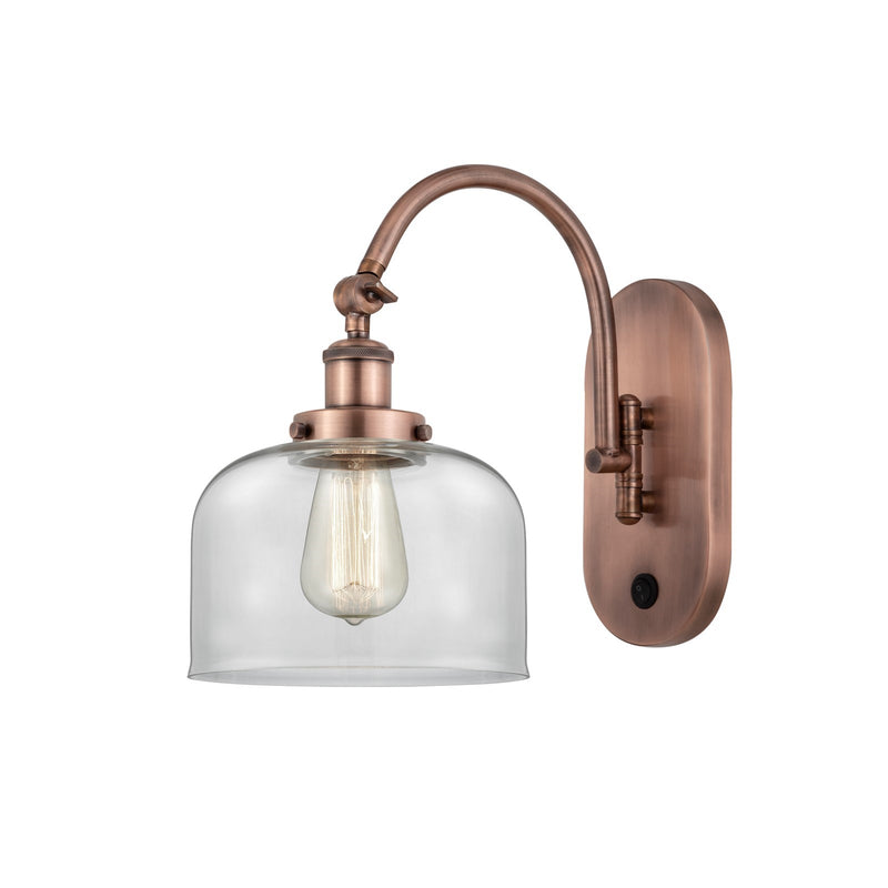 Innovations Bell 8in 1-Light Swing Arm Lamp | Industrial Antique Copper Steel and Clear Glass | Bedroom & Living Room Reading Light | Model 918-1W-AC-G72