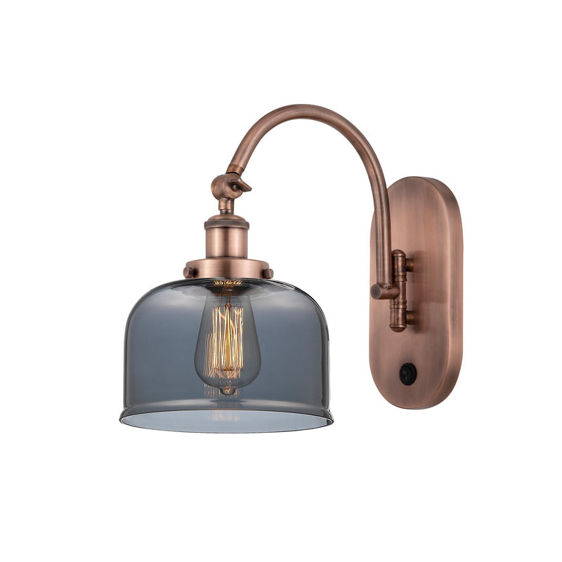 Innovations Bell 8in 1-Light Swing Arm Lamp | Industrial Farmhouse Antique Copper and Light Smoke Glass | Bedroom & Living Room | Model 918-1W-AC-G73-LED