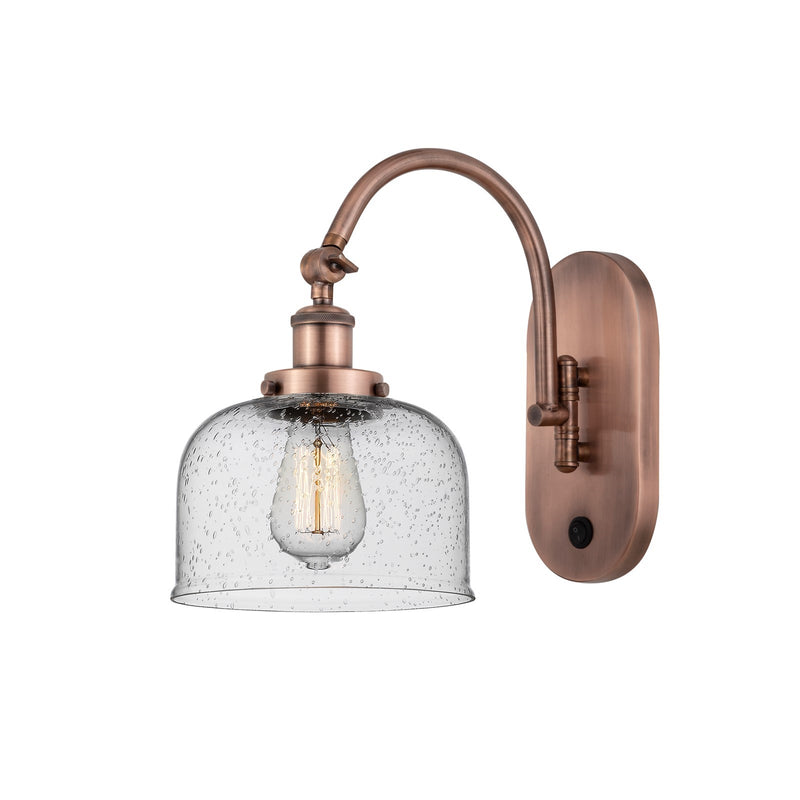 Innovations Bell 8in 1-Light Swing Arm Lamp | Industrial Farmhouse Antique Copper and Seedy Glass | Bedroom & Living Room | Model 918-1W-AC-G74-LED