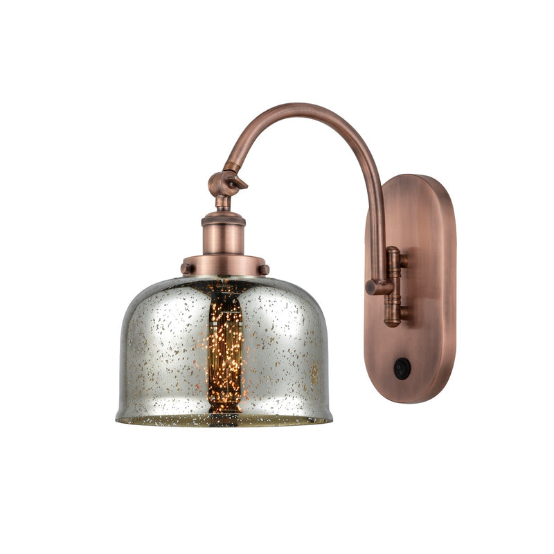 Innovations Bell 8in 1-Light Swing Arm Lamp | Traditional Antique Copper Steel and Silver Plated Mercury Glass | Bedroom & | Model 918-1W-AC-G78-LED