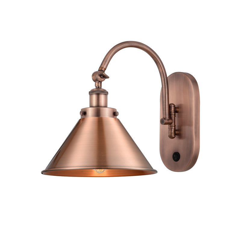 Innovations Briarcliff 10in 1-Light Swing Arm Lamp | Industrial Antique Copper Steel and Metal Shade | Damp Rated Bedroom | Model 918-1W-AC-M10-AC-LED